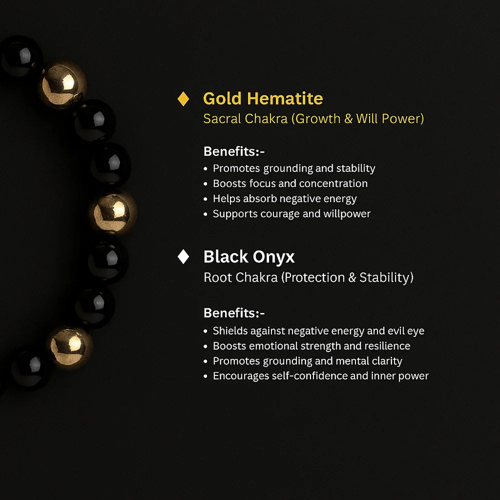 Personalized Black Onyx & Goldstone Bracelet | Lab Certified & Certified | Unisex
