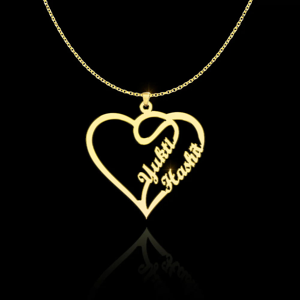 24K Gold Plated Personalize Couple Heart Name Necklace