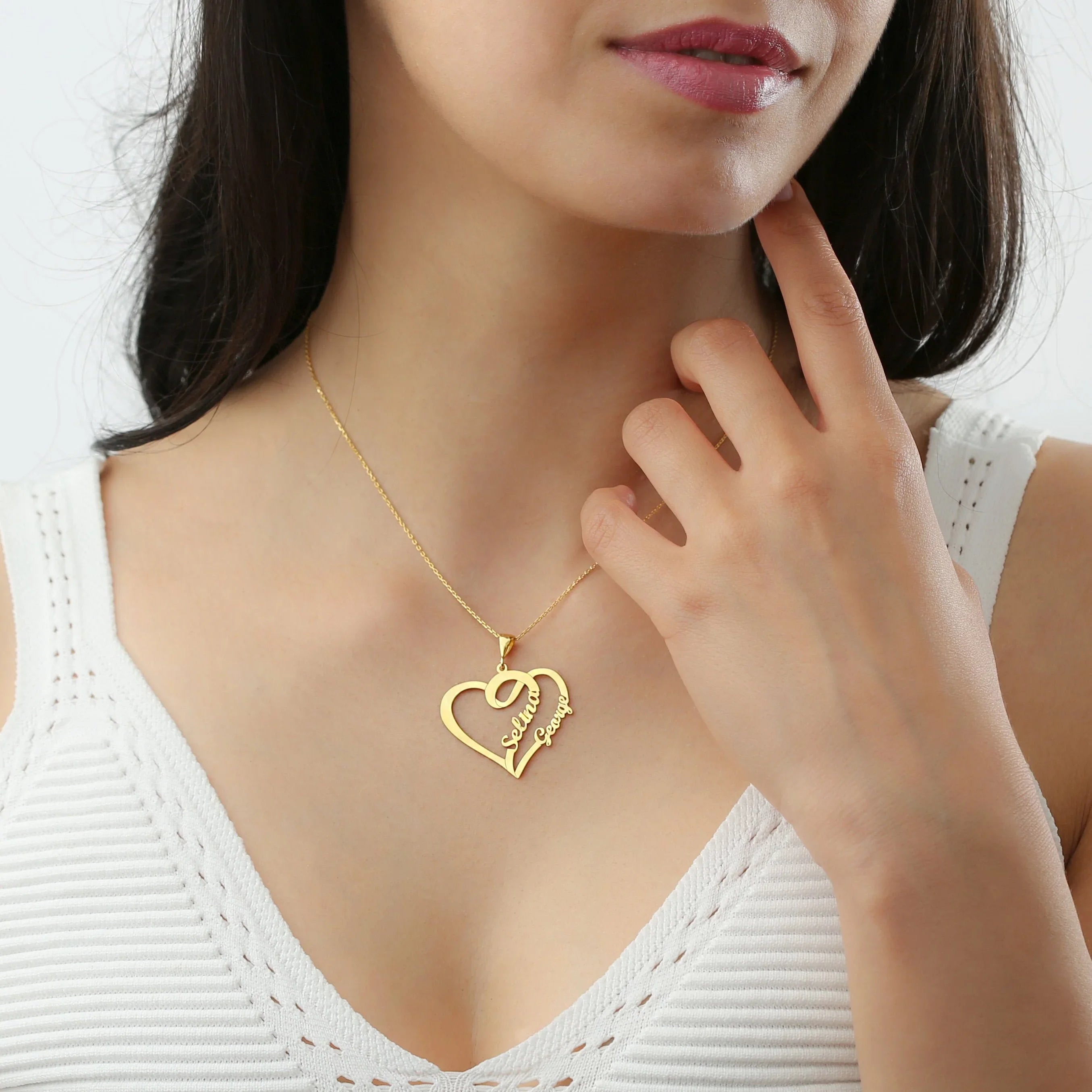 24K Gold Plated Personalize Couple Heart Name Necklace