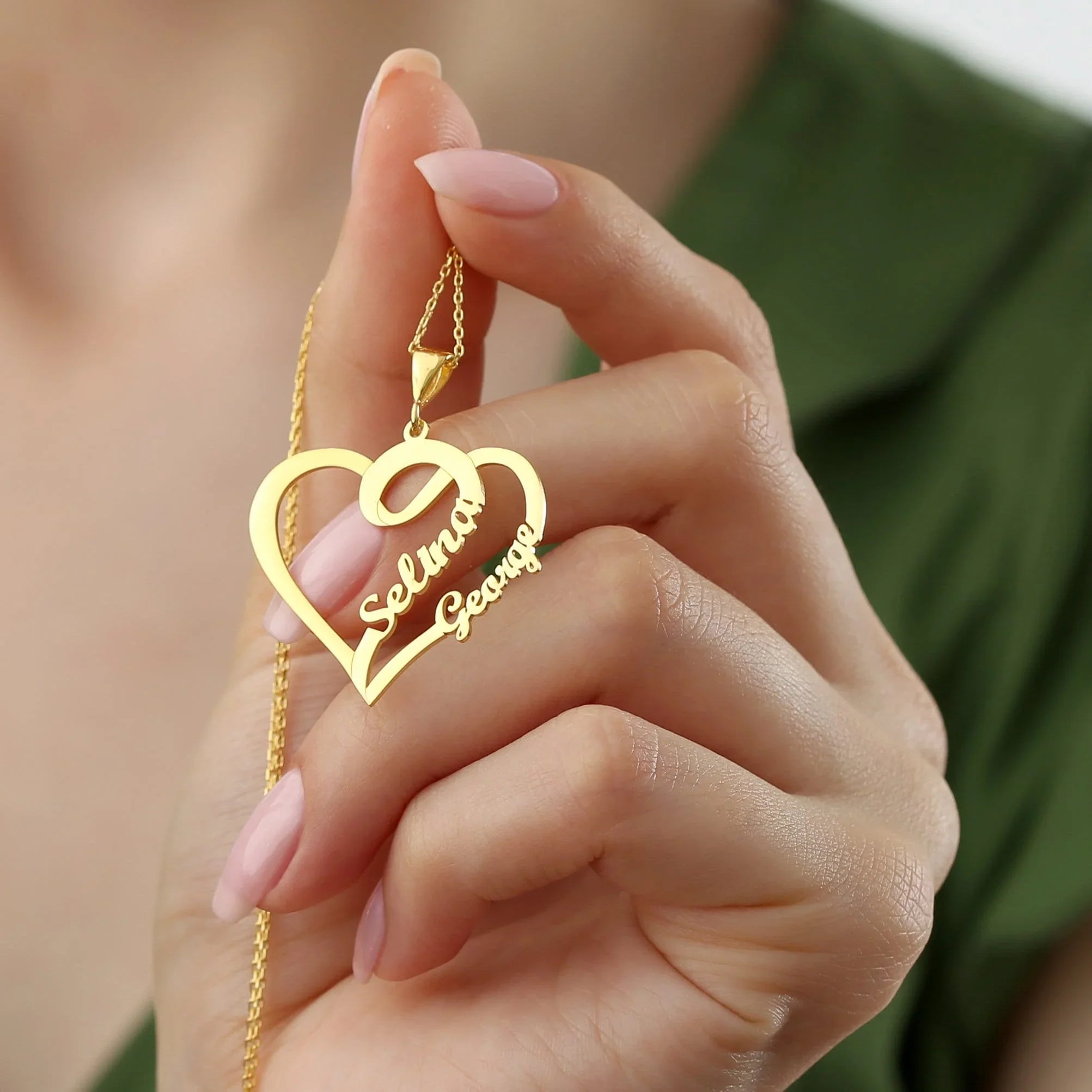 24K Gold Plated Personalize Couple Heart Name Necklace