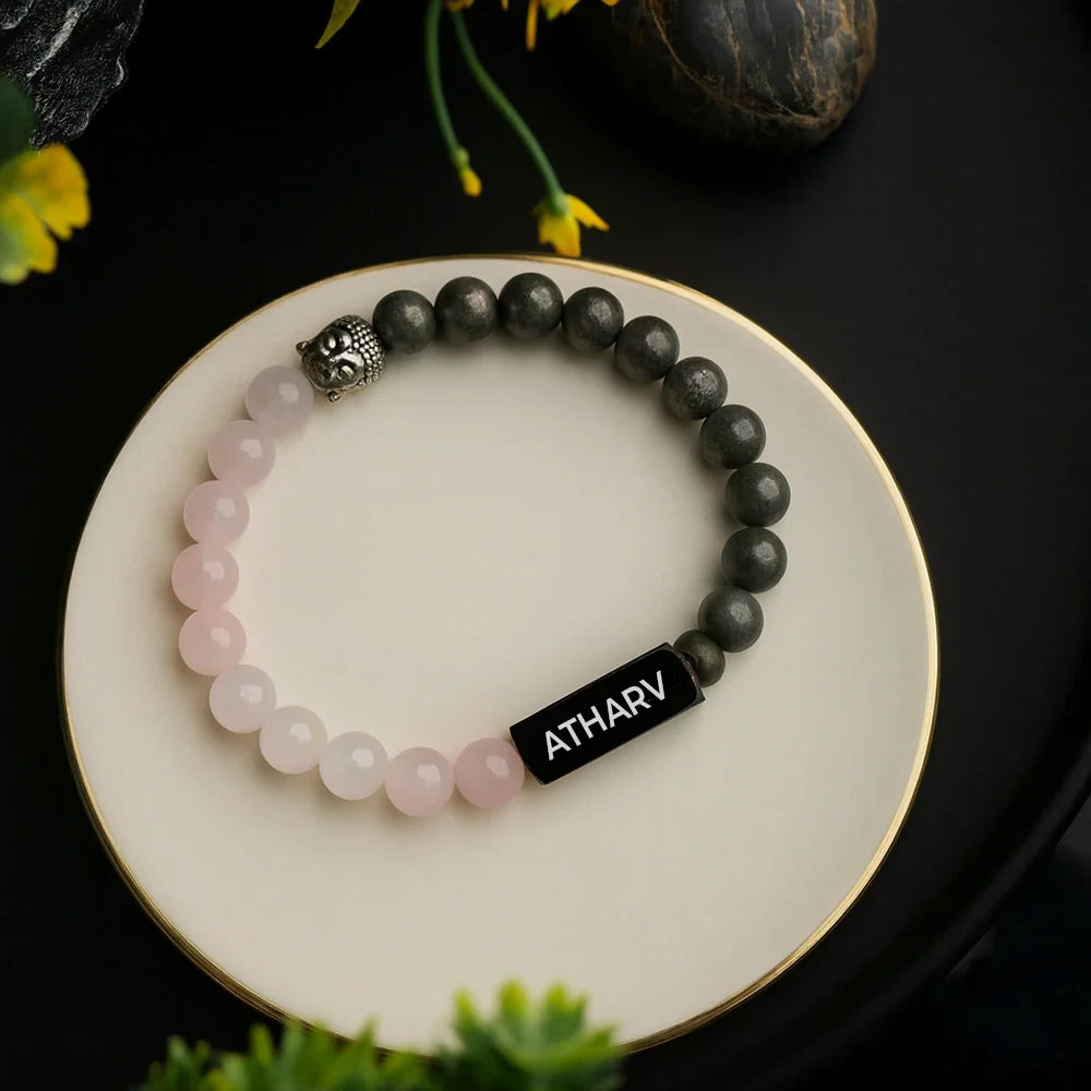 Personalized Natural Rose Pyrite Quartz Bracelet | Lab Certified & Certified | Unisex