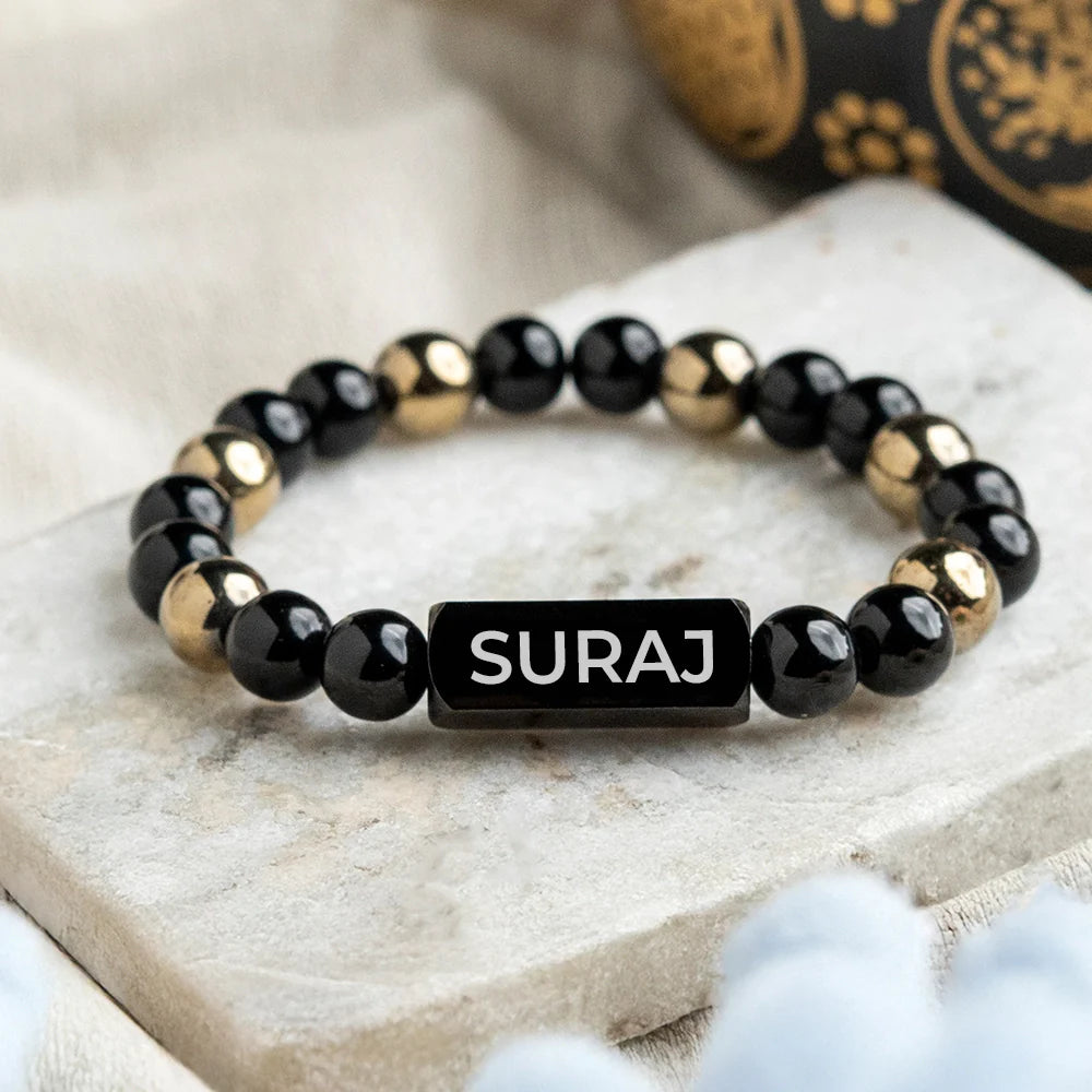 Personalized Black Onyx & Goldstone Bracelet | Lab Certified & Certified | Unisex