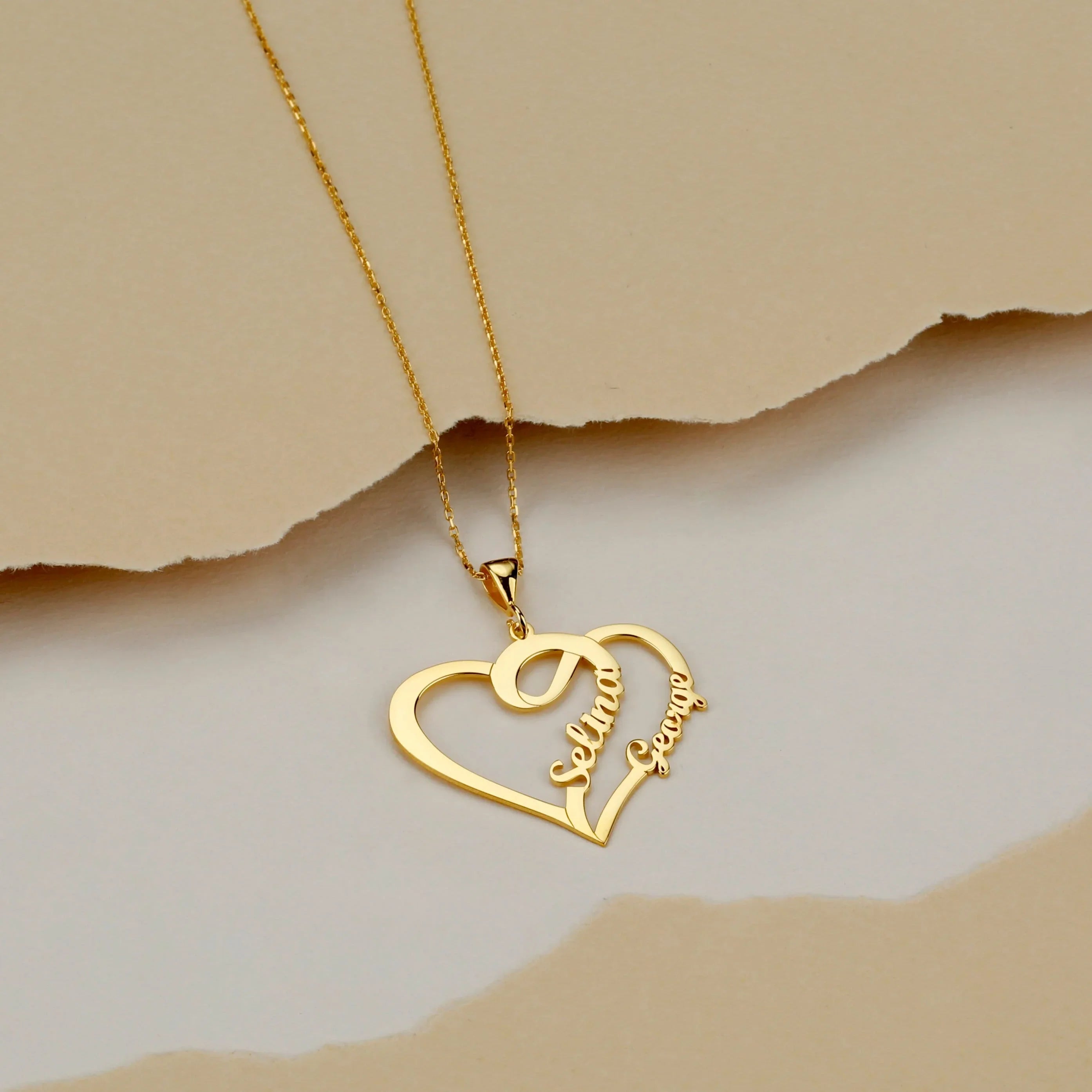 24K Gold Plated Personalize Couple Heart Name Necklace