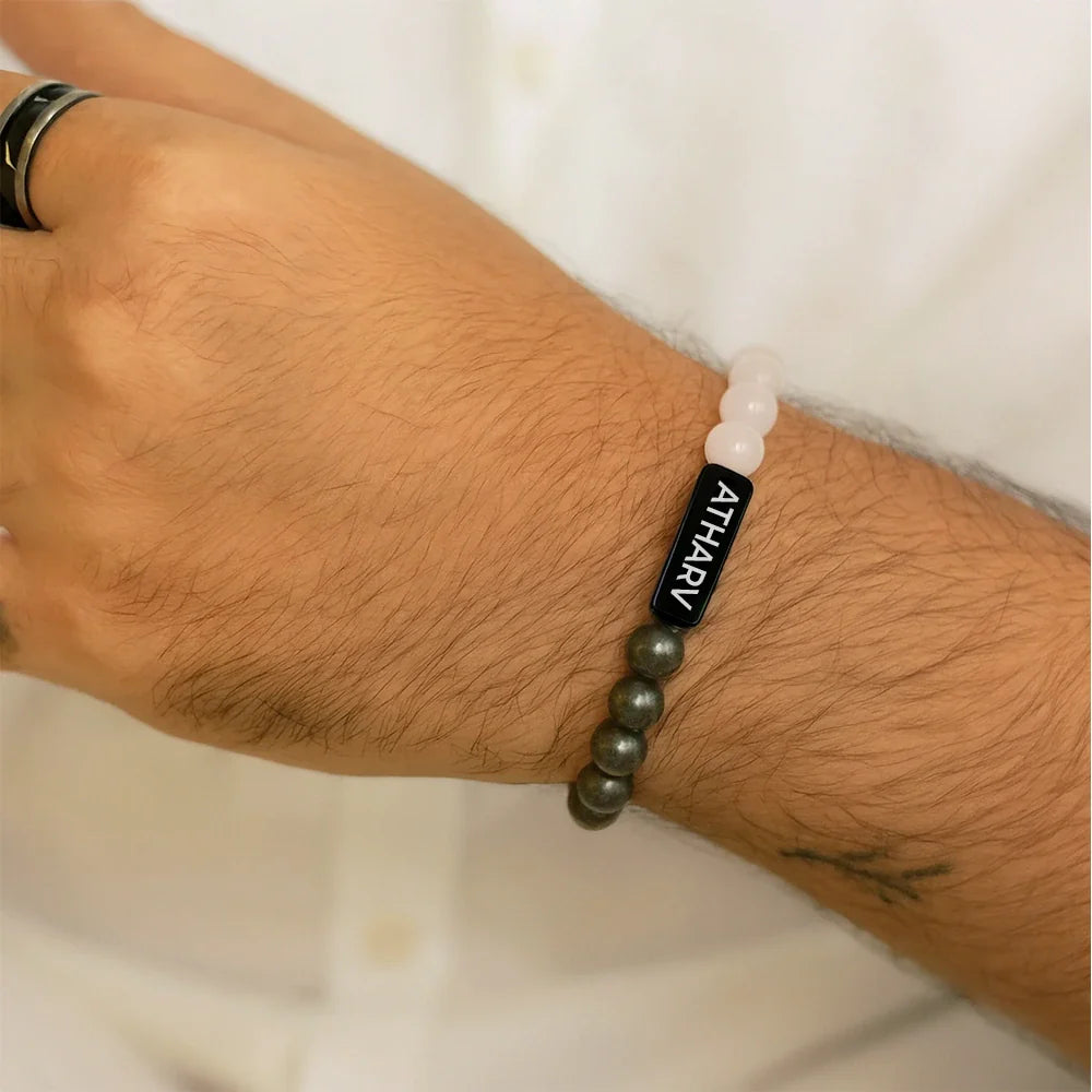 Personalized Natural Rose Pyrite Quartz Bracelet | Lab Certified & Certified | Unisex