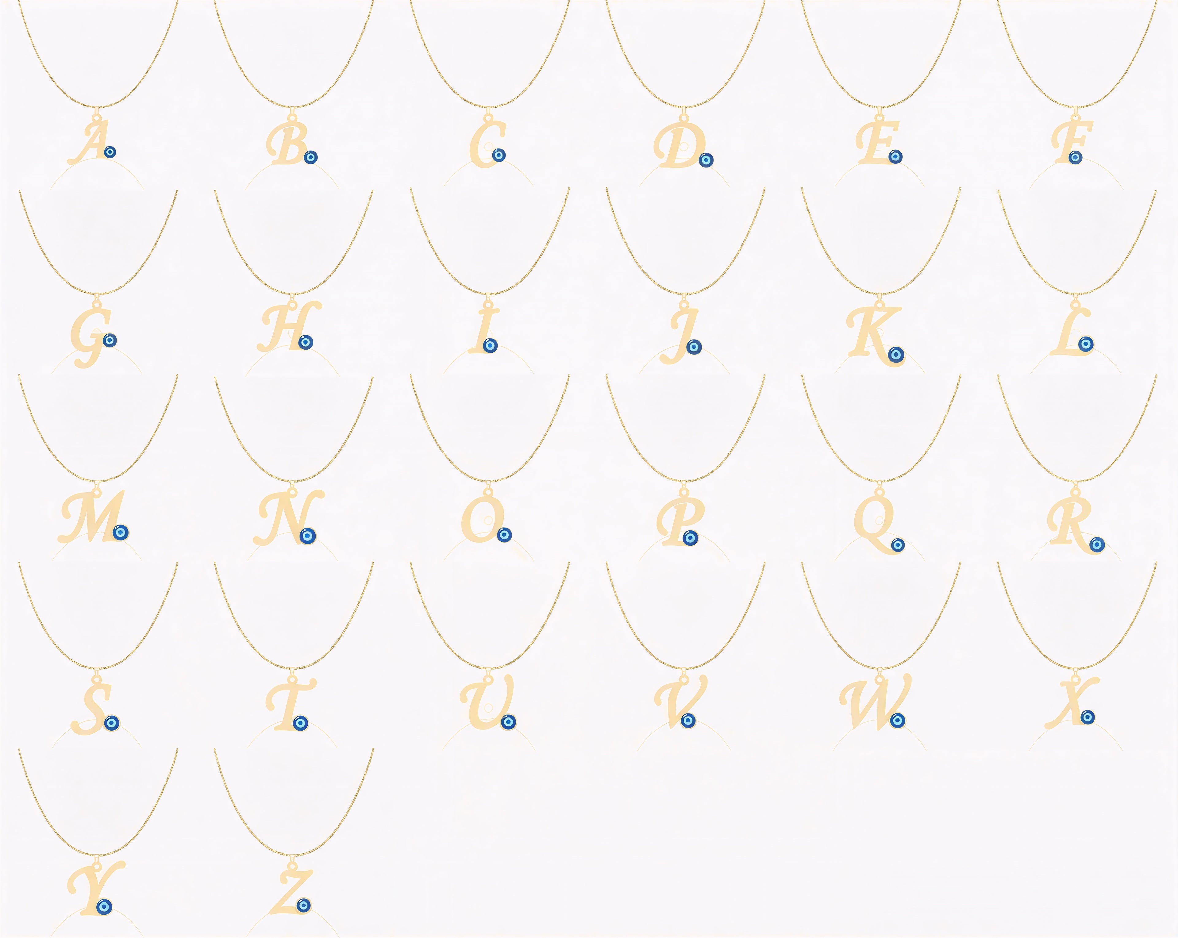 24K Gold Plated Personalize Single Alphabate Enamel Evil Eye Name Necklace
