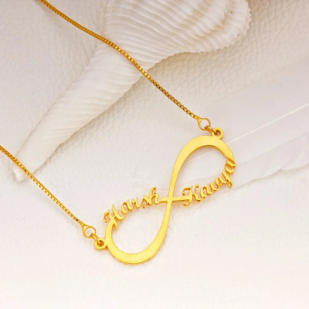 24K Gold Plated Personalize Couple Name in Infinity Design Necklace
