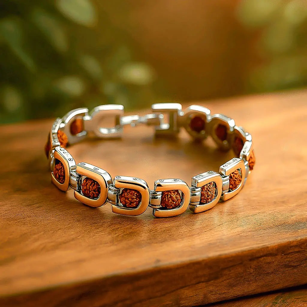24K Gold Plated Dual Tone 5 Mukhi Original Rudraksh Bracelet with 1 Year Colour Warranty
