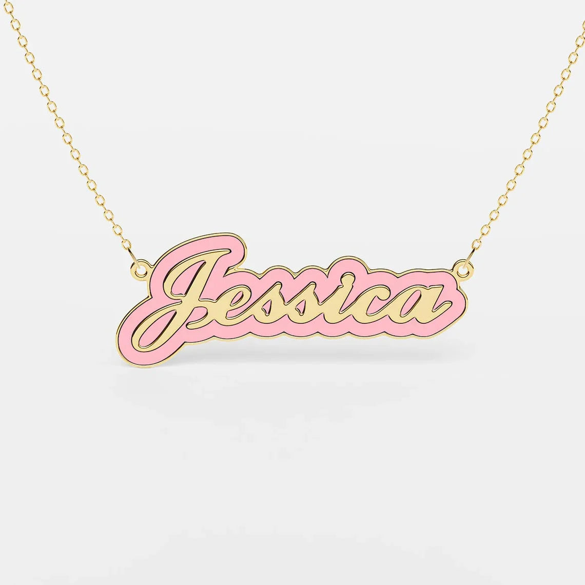 24K Gold Plated Personalize Double Contour Enamel Name Necklace